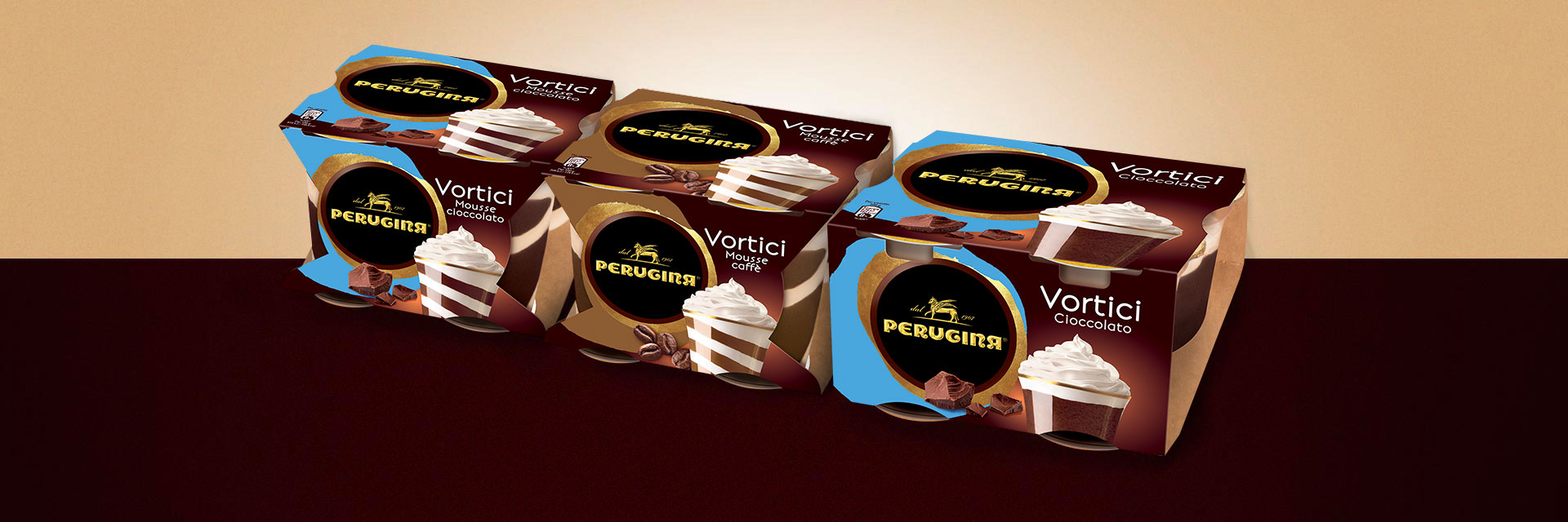 Vortici Perugina, dessert freschi nelle varianti Cioccolato, Mousse Caffè e Mousse Cioccolato.