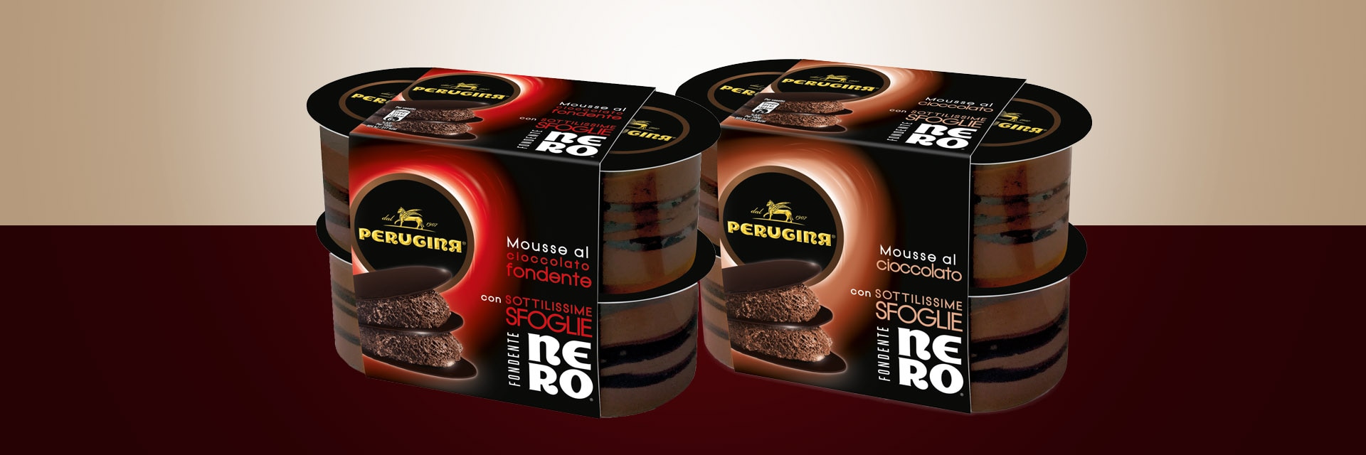 Confezione di mousse al cioccolato con sfoglie di fondente Nero Perugina