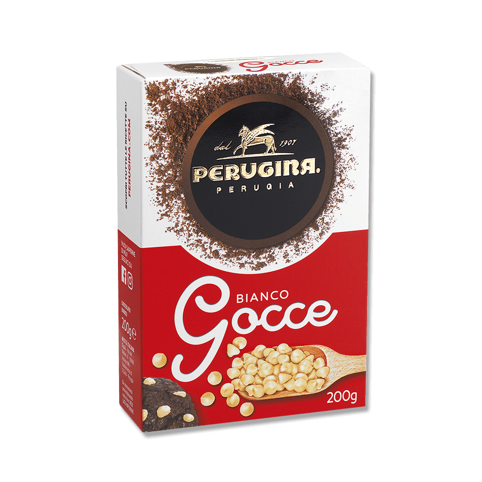 Confezione di Gocce di Cioccolato Bianco Perugina nel formato da 200 grammi. Confezione di Gocce di Cioccolato Bianco Perugina nel formato da 200 grammi.