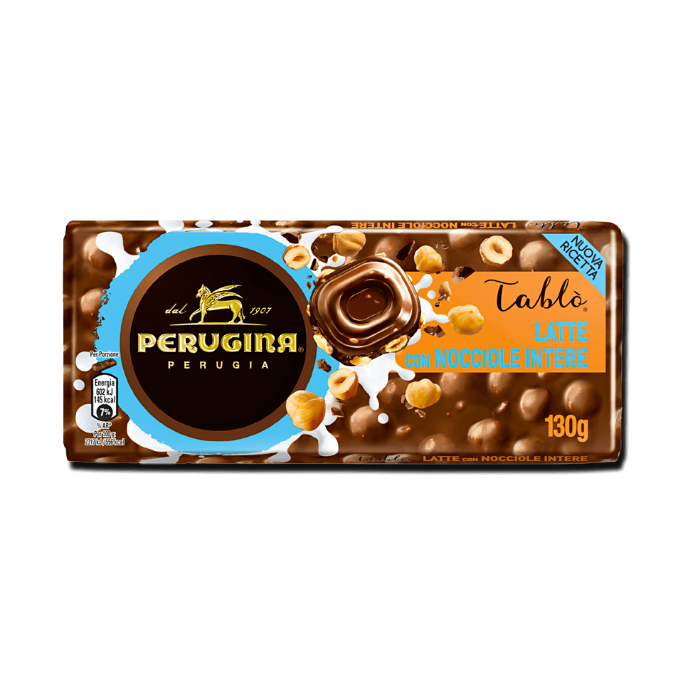 Tavoletta cioccolato al latte con nocciole intere Perugina. Tavoletta cioccolato al latte con nocciole intere Perugina.