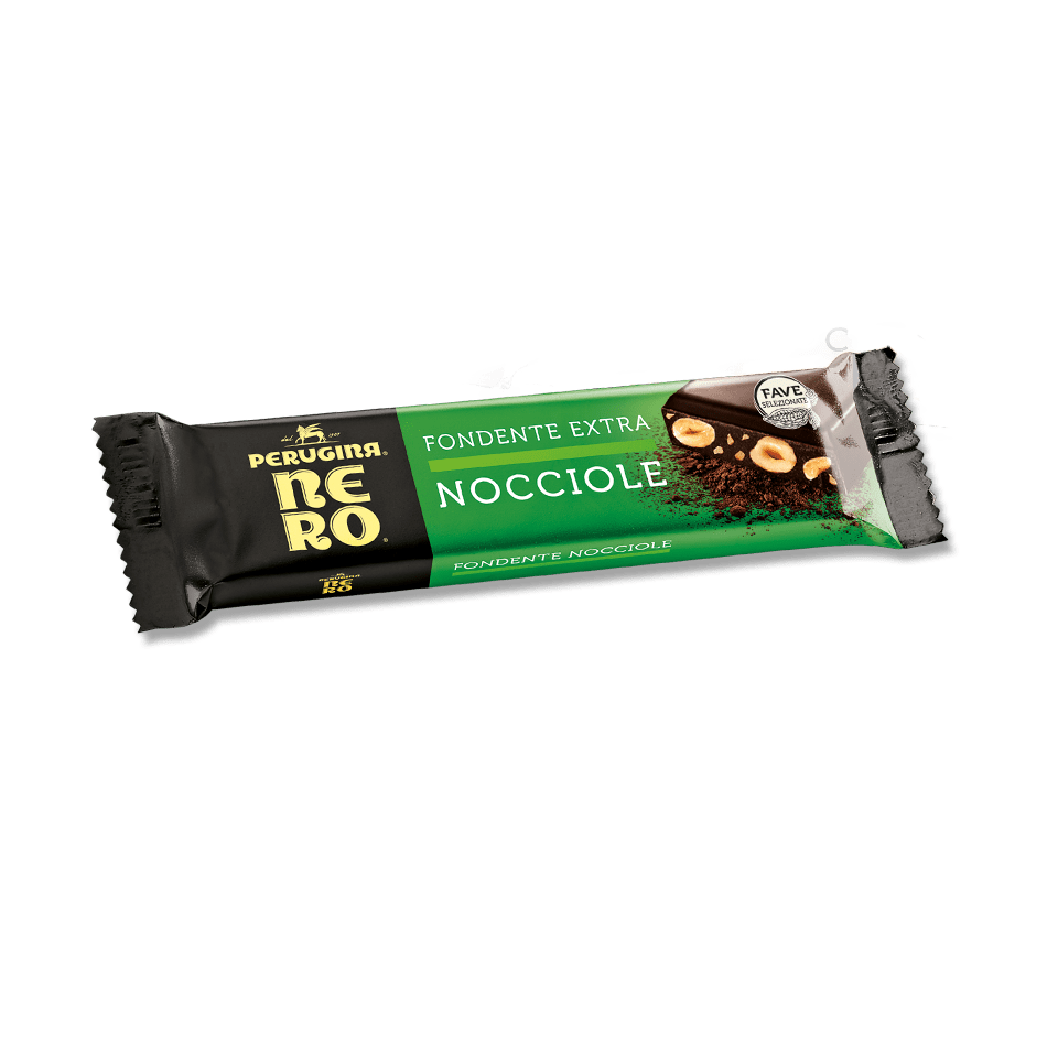 Nero Perugina cioccolato fondente con Nocciole nel formato barretta. Nero Perugina cioccolato fondente con Nocciole nel formato barretta.