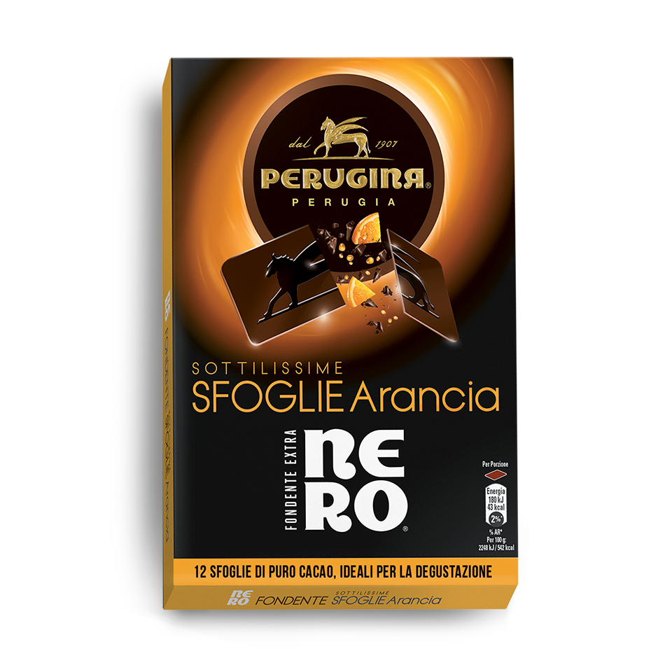 La ricetta unica delle sfoglie di cioccolato Nero Fondente Extra all'arancia La ricetta unica delle sfoglie di cioccolato Nero Fondente Extra all'arancia