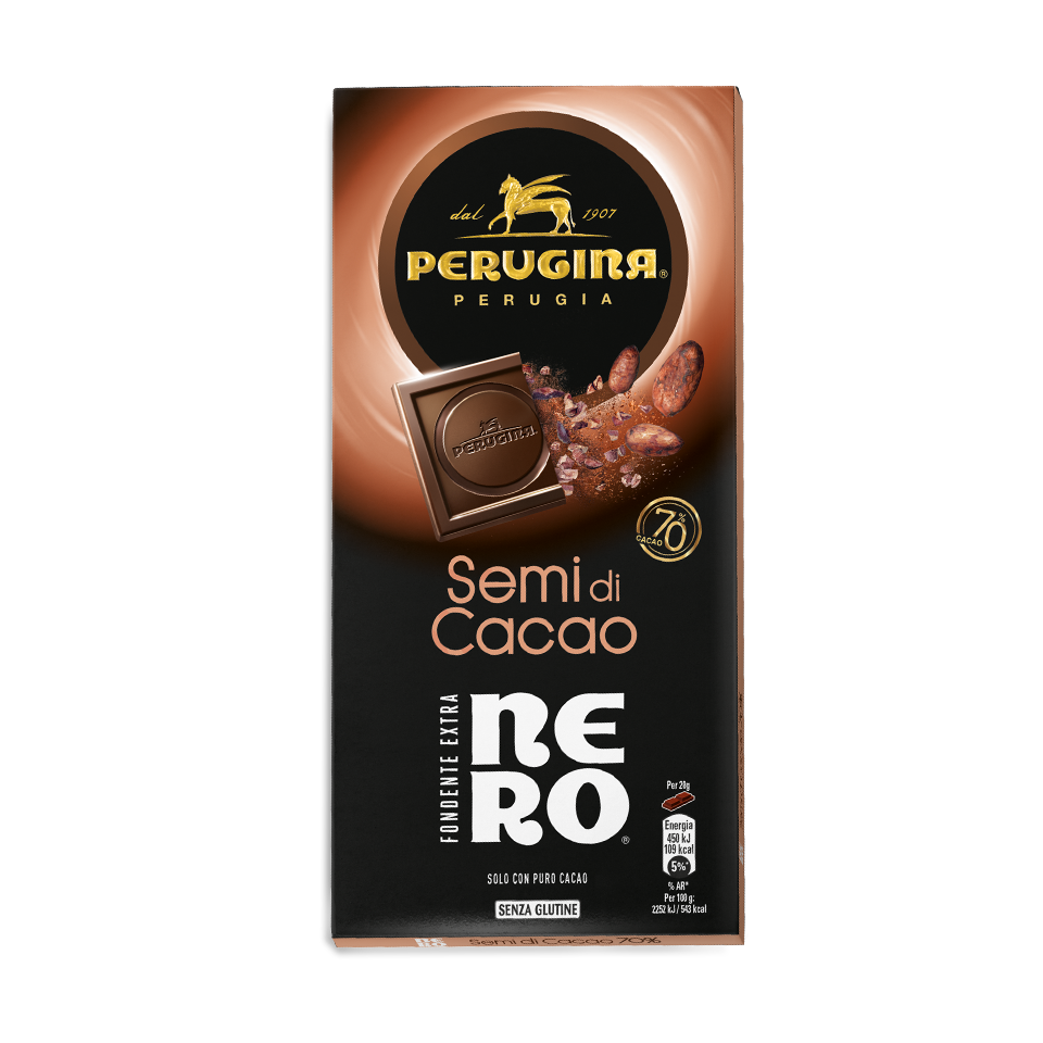 Tavoletta di cioccolato Nero perugina con granella di semi di cacao Tavoletta di cioccolato Nero perugina con granella di semi di cacao
