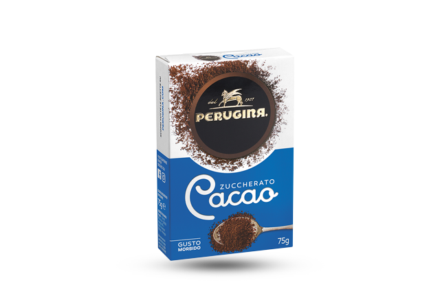Confezione cacao Perugina zuccherato in polvere, formato da 75 grammi.
