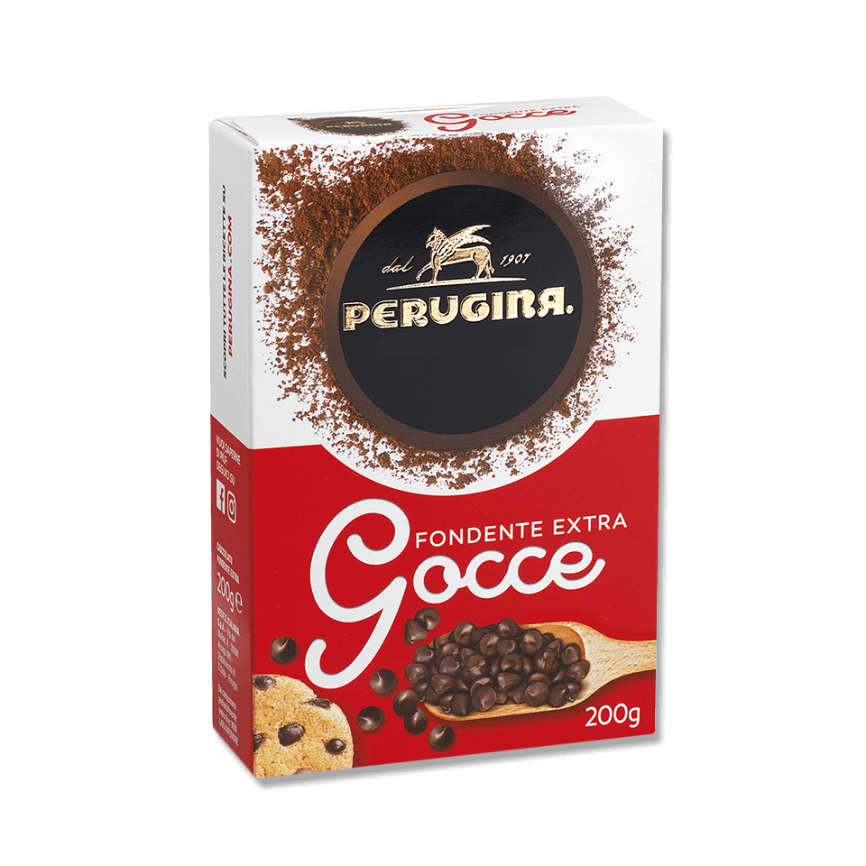 Confezione di Gocce di Cioccolato Fondente Extra Perugina nel formato da 200 grammi.