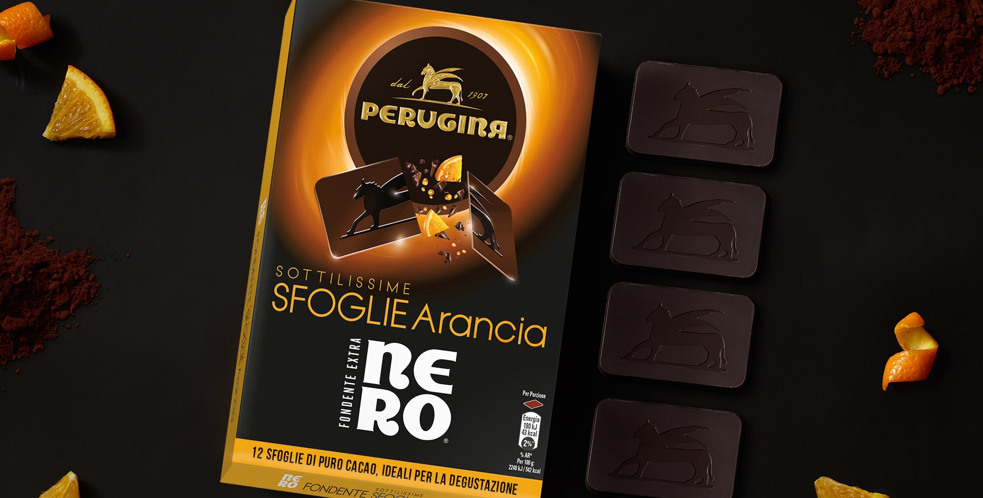 Sfoglie di cioccolato Nero fondente extra all'arancia