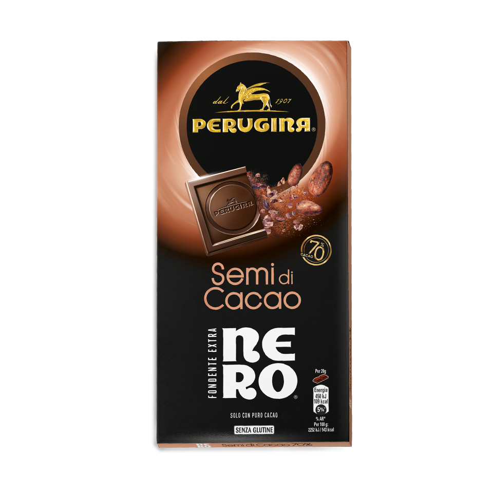 Tavoletta di cioccolato Nero perugina con granella di semi di cacao Tavoletta di cioccolato Nero perugina con granella di semi di cacao