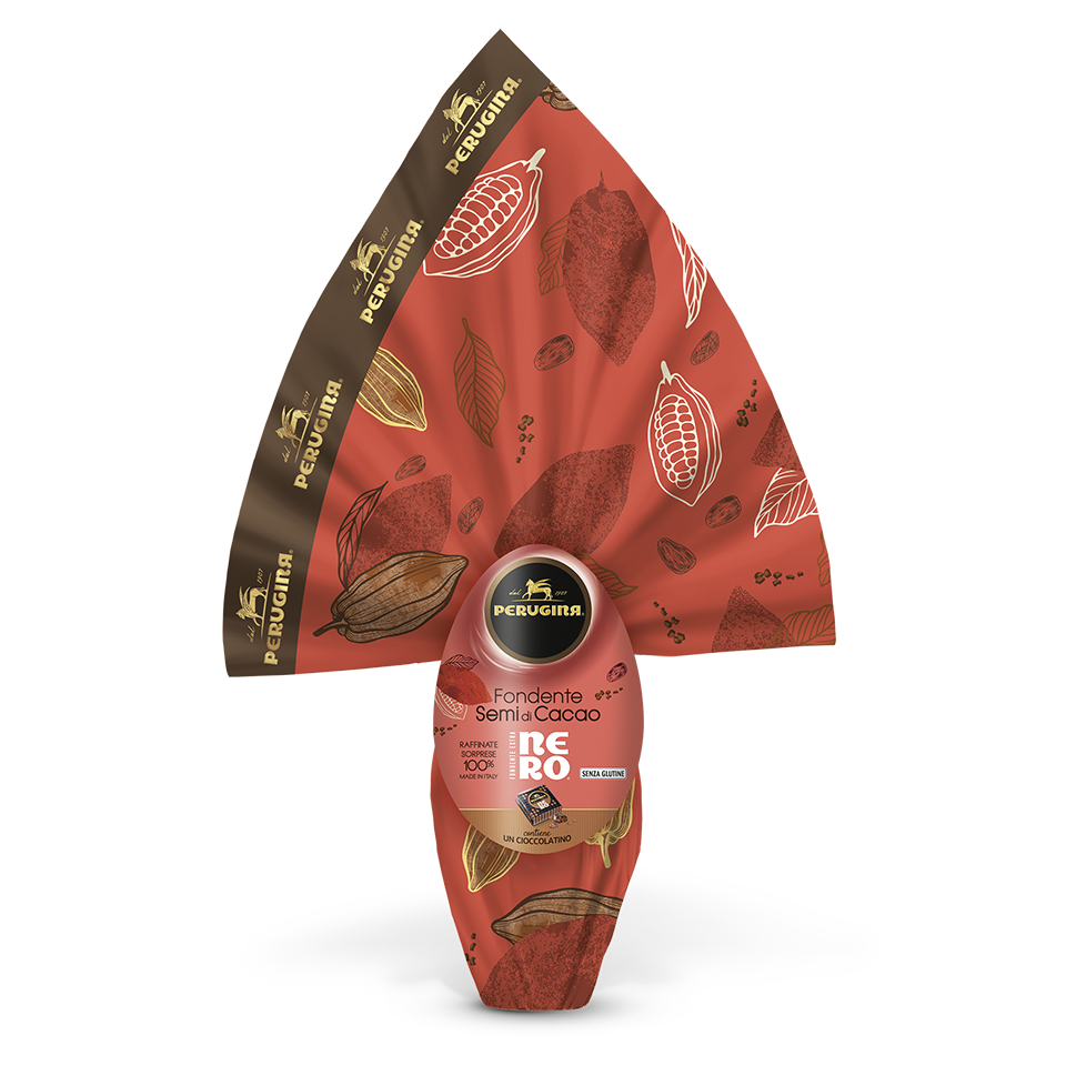 Prova il cioccolato fondente con semi di cacao di Perugina® Nero® Uovo di cioccolato fondente extra con granella di semi di cacao Perugina® Nero®