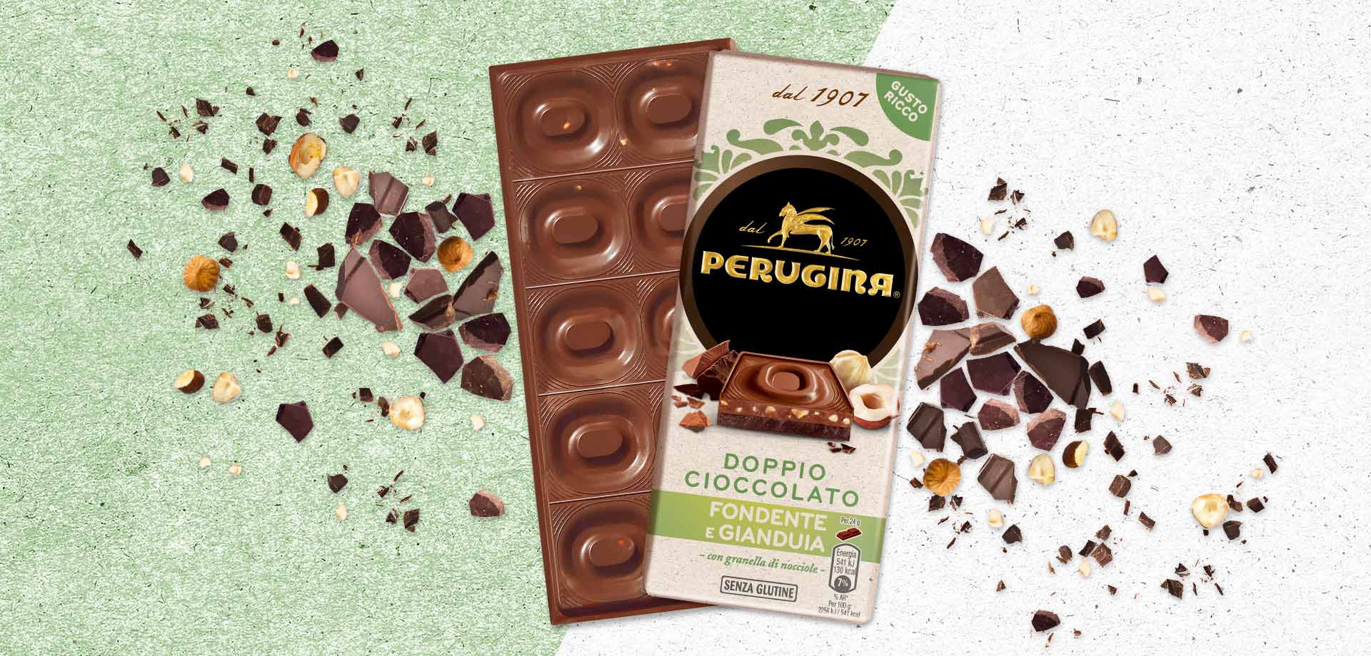 Tavoletta di doppio cioccolato fondente gianduia e nocciole di Perugin