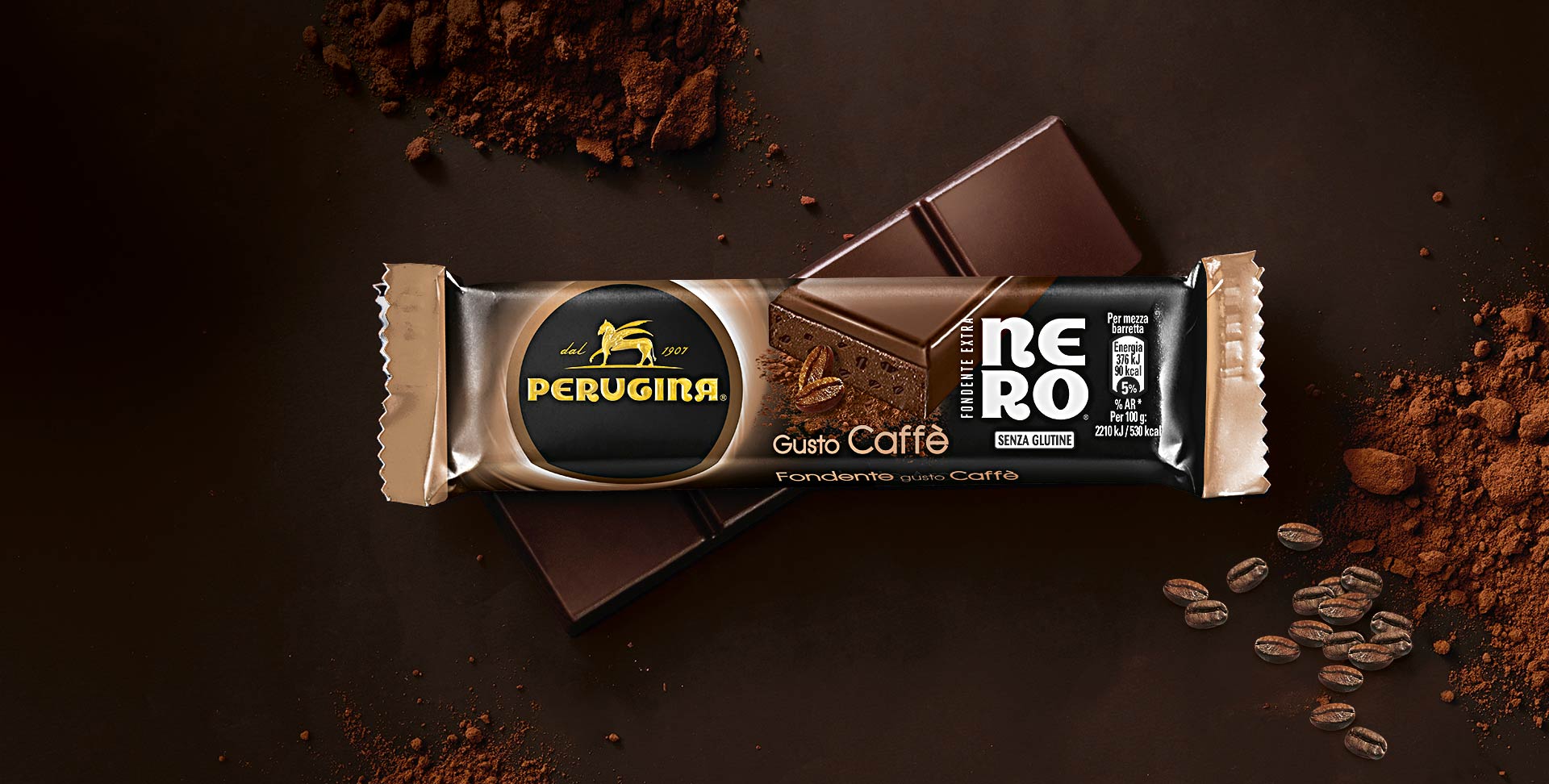 Barretta Nero Perugina con granuli di caffè e cioccolato fondente