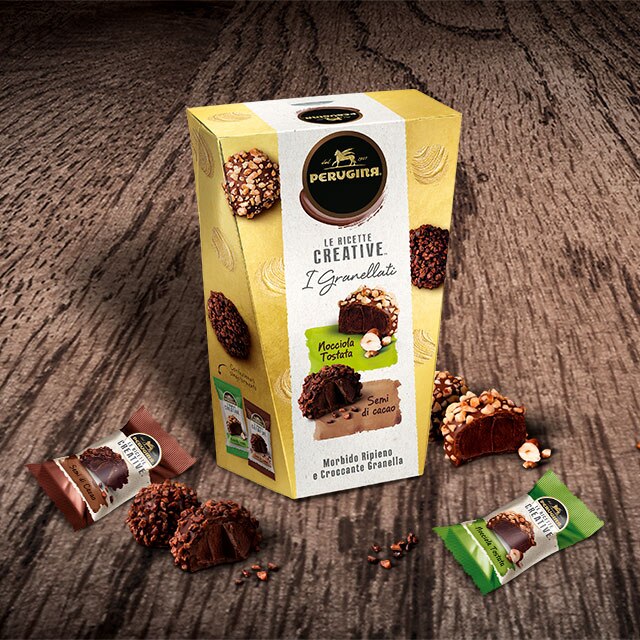 Astuccio Perugina® I Granellati con granella di nocciole tostate e semi di cacao