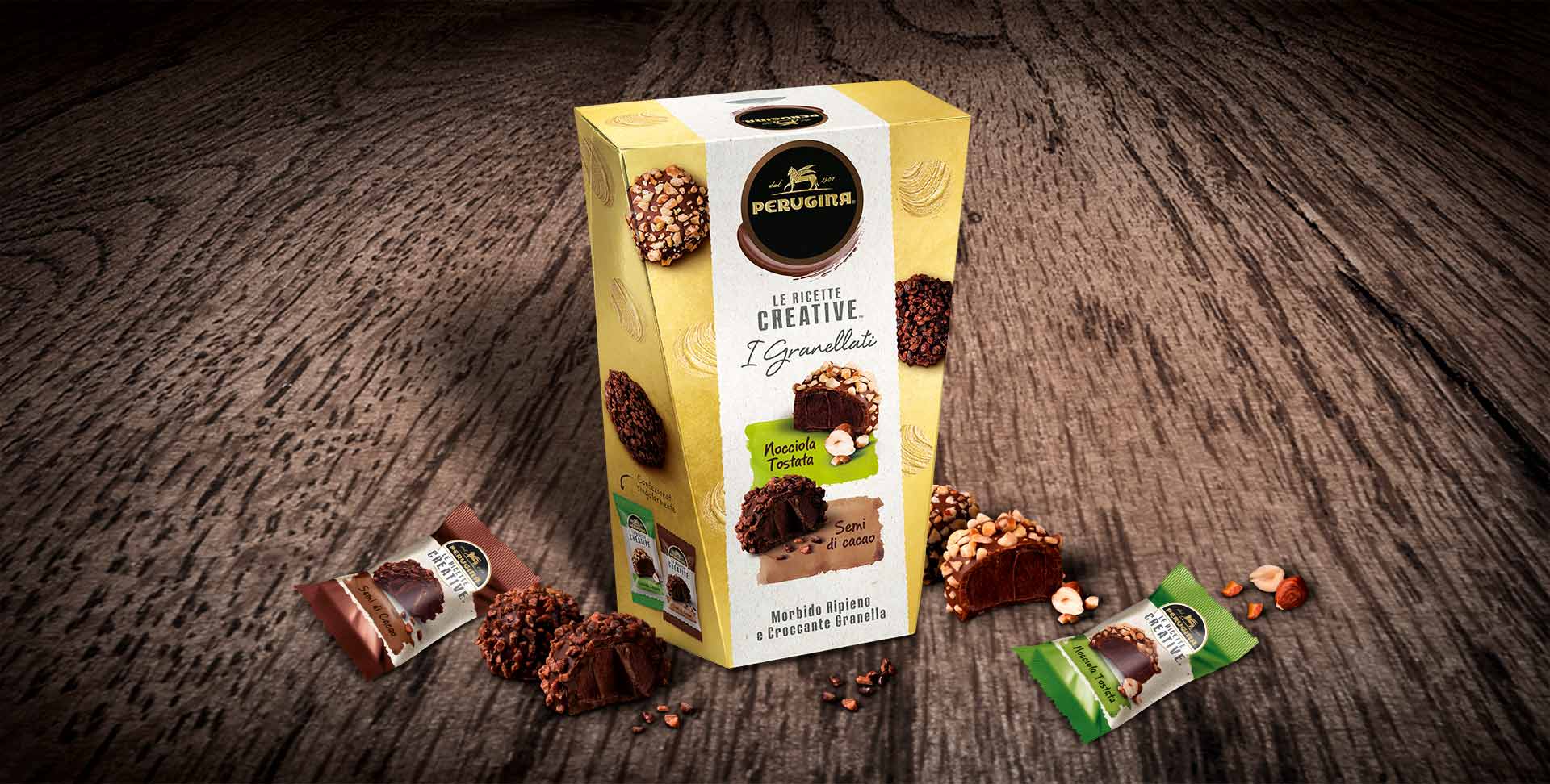 Astuccio Perugina® I Granellati con granella di nocciole tostate e semi di cacao