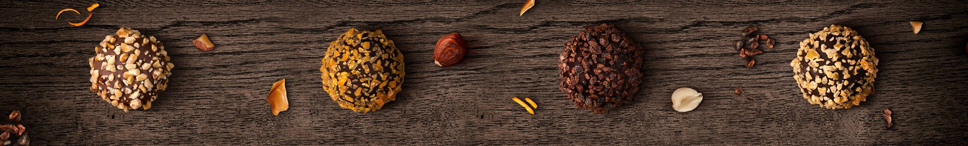 Prova le golose varianti delle praline Le Ricette Creative I Granellati Perugina Quattro praline diverse della scatola Le Ricette Creative I Granellati Perugina