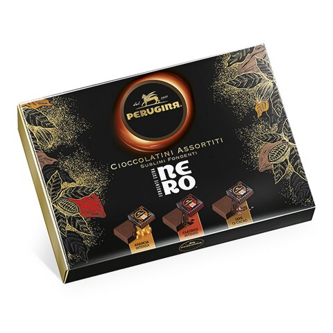 Lasciati conquistare dal gusto unico dei cioccolatini Nero Perugina Scatola regalo di cioccolatini fondenti Nero Perugina 216g