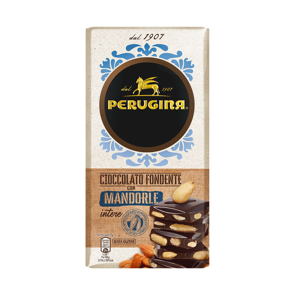 Scopri il gusto inimitabile della tavoletta di cioccolato fondente con mandorle intere Tavoletta Cioccolato Fondente e mandorle intere