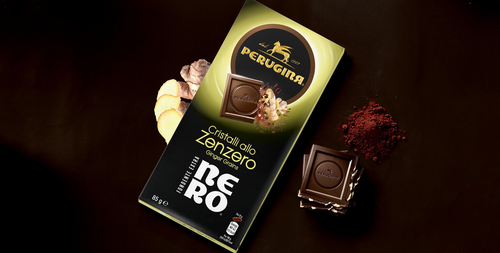 Tavoletta di cioccolato Nero fondente extra allo zenzero