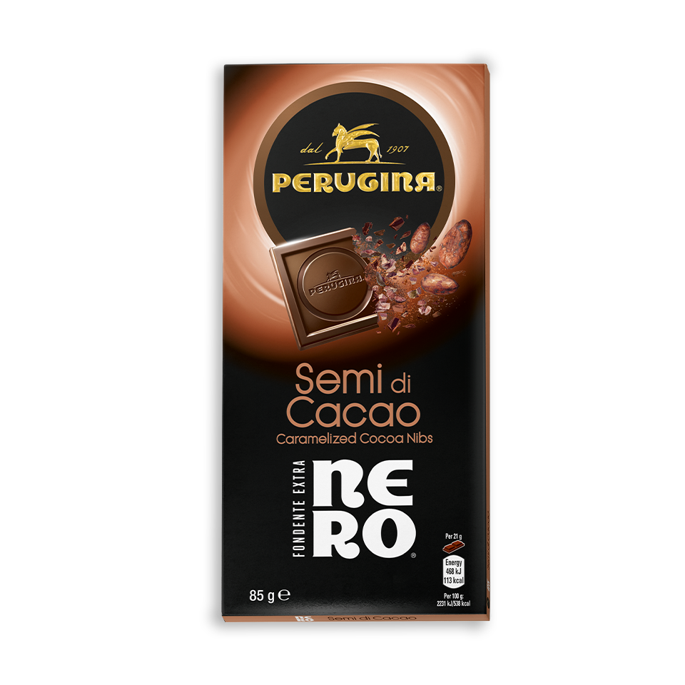 Tavoletta di cioccolato Nero perugina con granella di semi di cacao Tavoletta di cioccolato Nero perugina con granella di semi di cacao