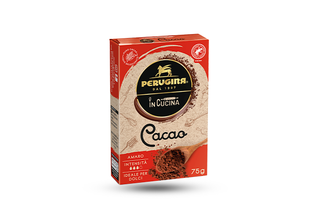 Confezione cacao Perugina amaro in polvere, formato da 75 grammi.