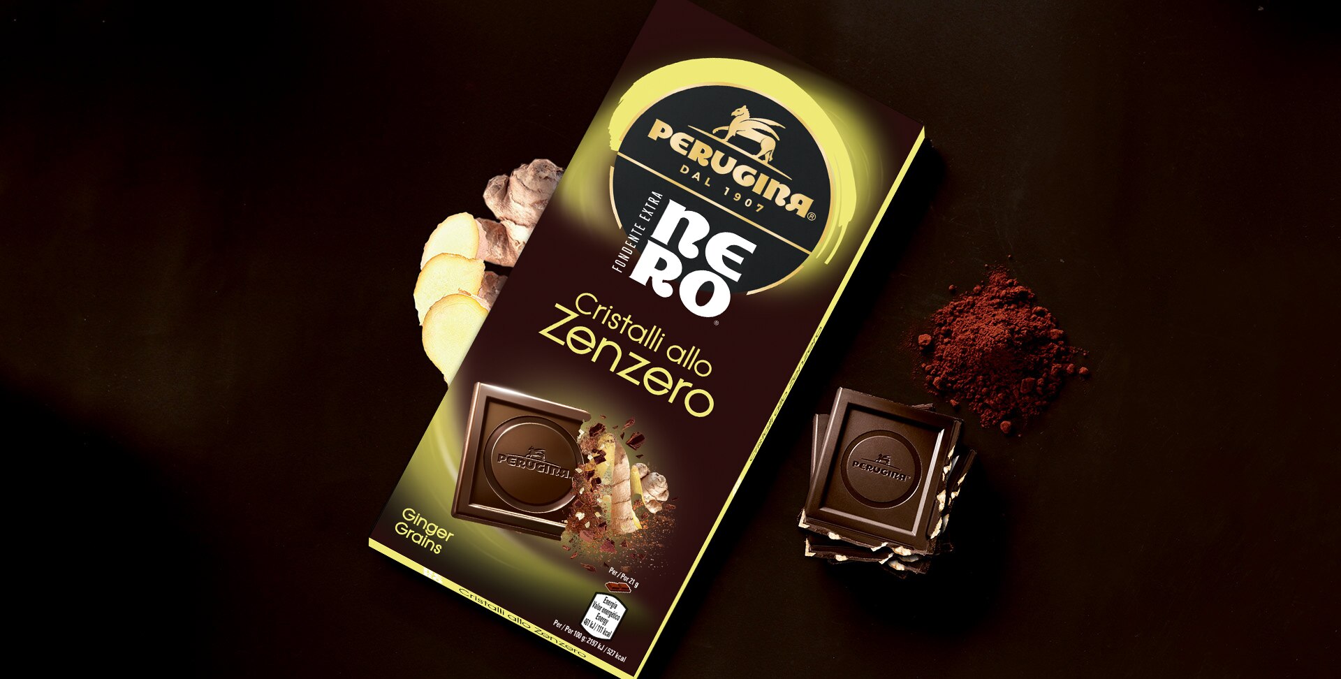 Tavoletta di cioccolato Nero fondente extra allo zenzero