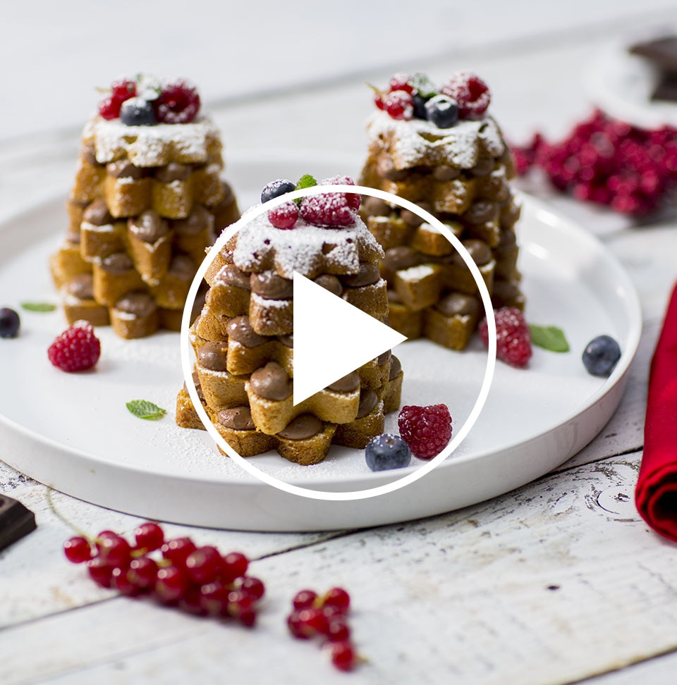 alberelli al cioccolato e pandoro con zucchelo a velo